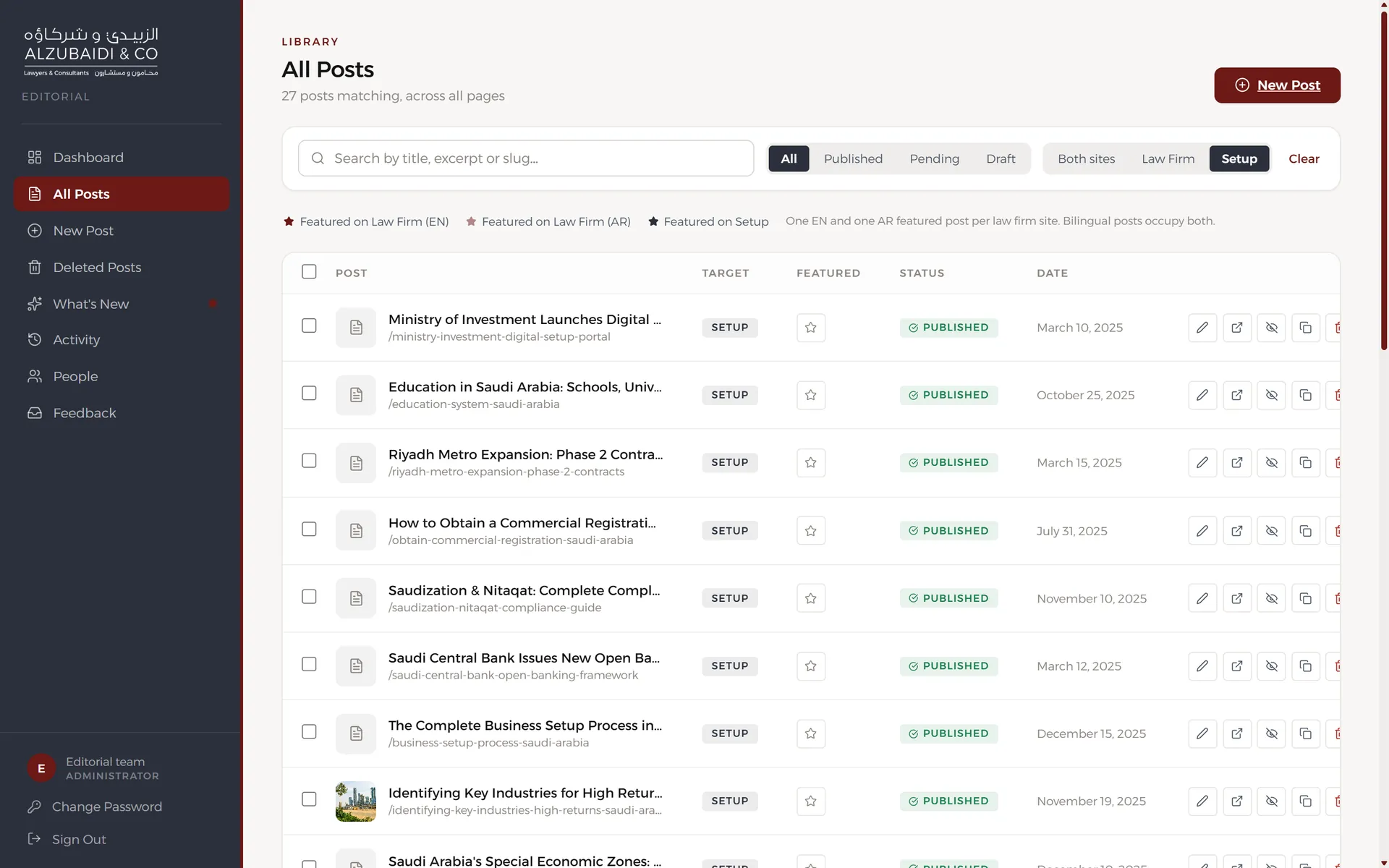 The article library filtered to the business setup website