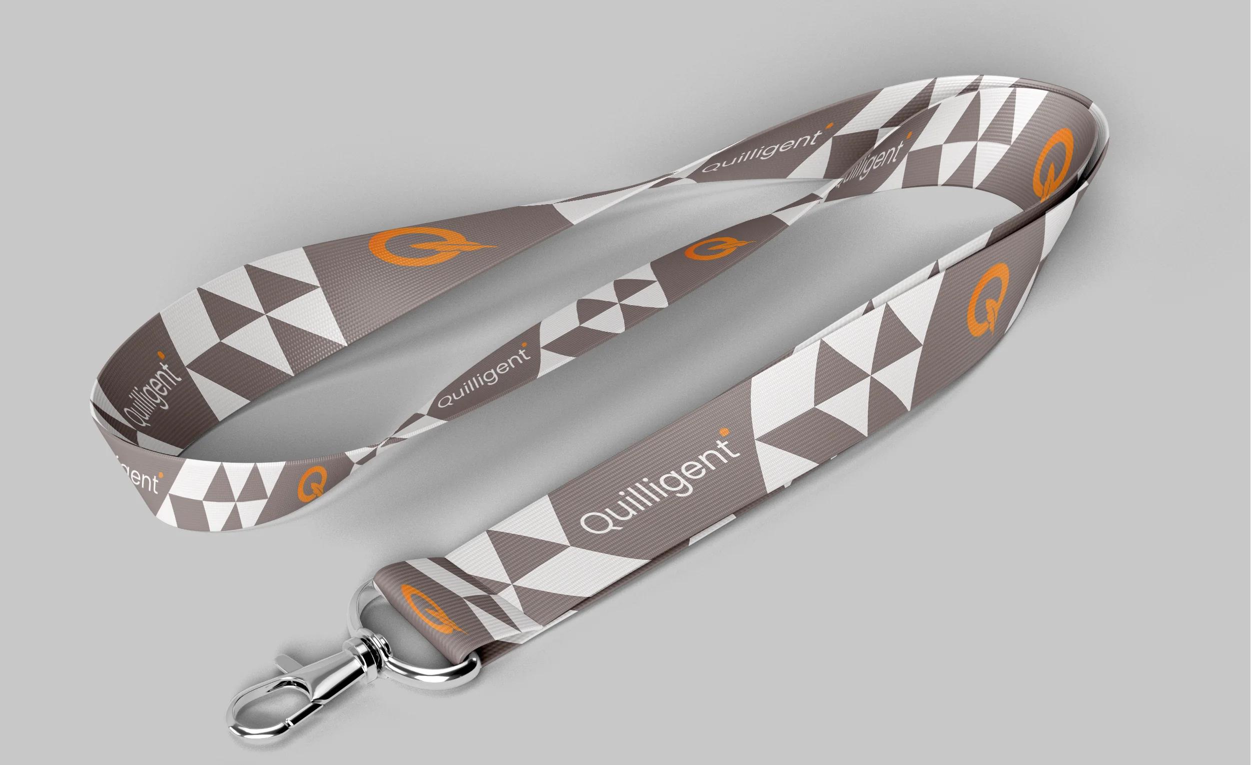 Lanyard with a geometric pattern and Quilligent logos